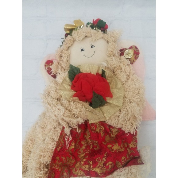 Vintage Rag Doll Shredded Angel Floral Headband Christmas Holiday Decoration 15” - Picture 2 of 13